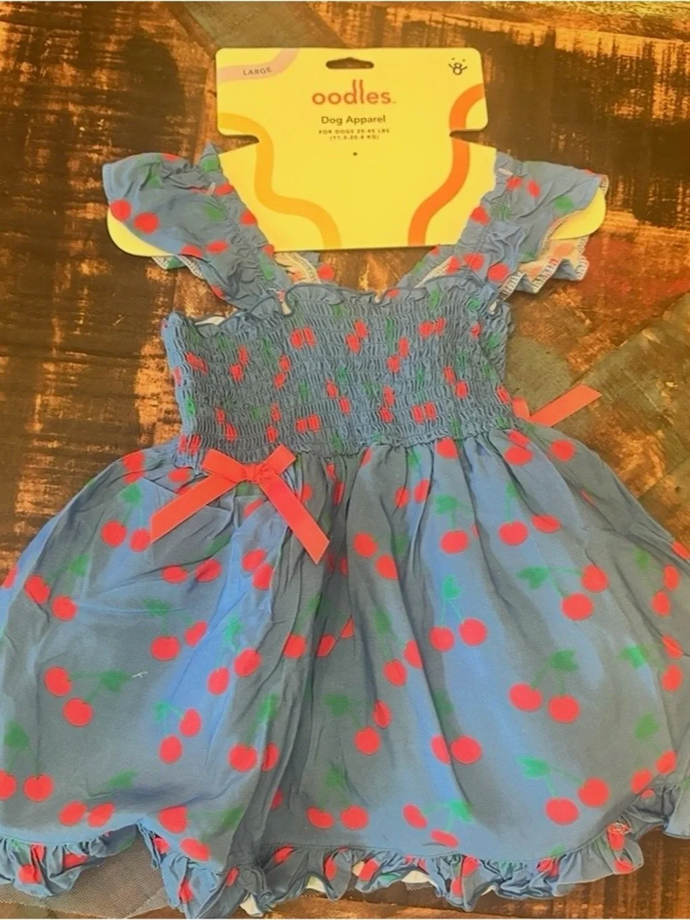 Dog Dreas Oodles Blue Tart Cherries Spring Ruffled Large NWT